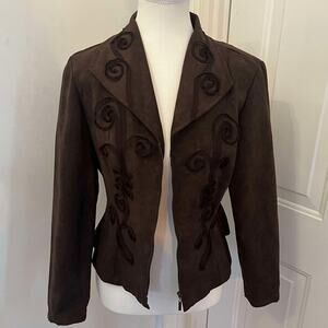 Vintage 90's Sheri Martin Brown Faux Suede Zippered Jacket Size 8P
